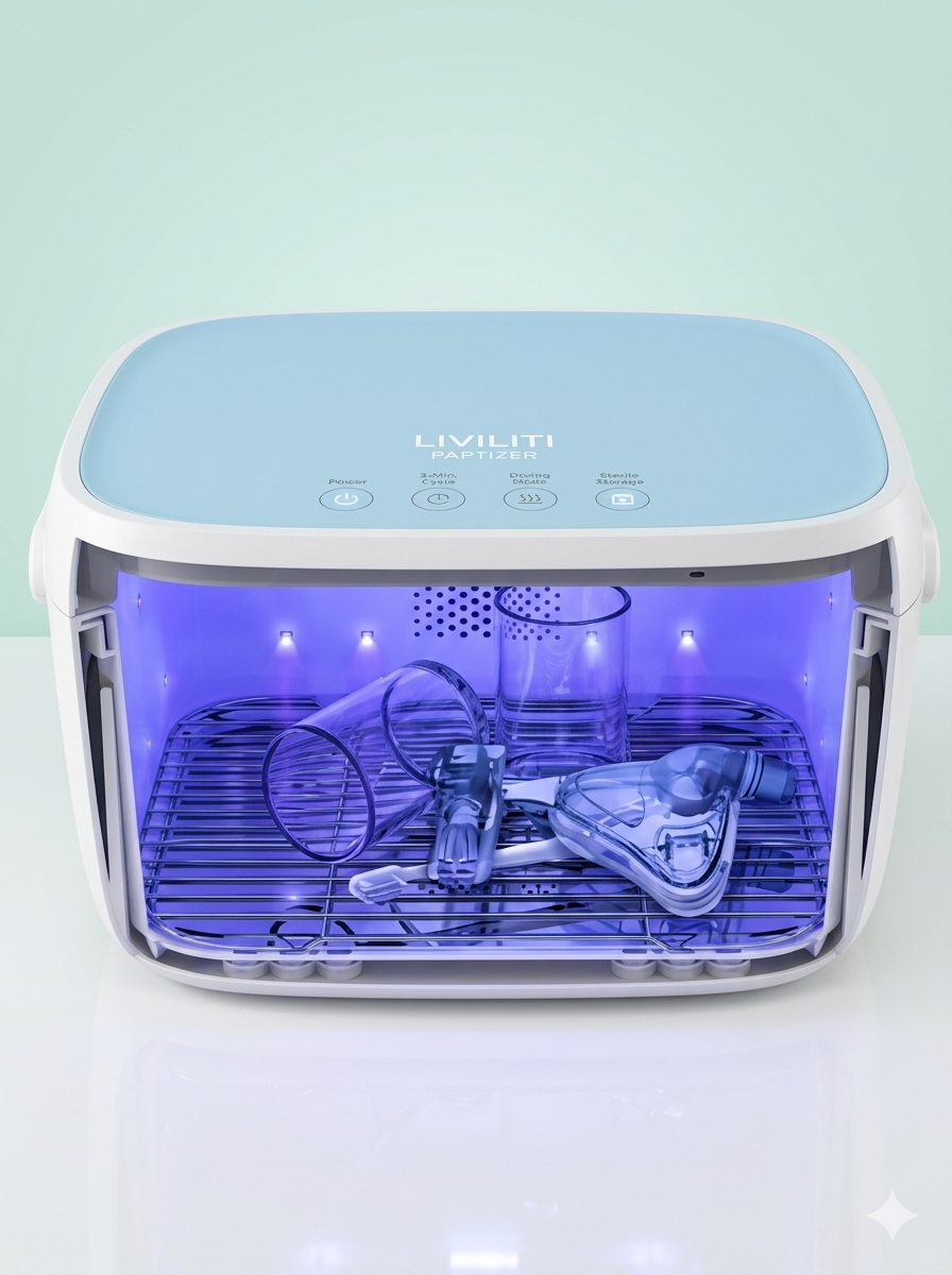 Paptizer Smart UV-C LED Sanitizer with CPAP mask inside for disinfection